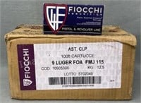 1000 Rd Case Fiocchi 9mm FMJ 115 Gr FMJ