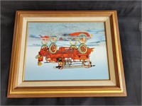 Vintage Serigraph Fire Truck Painting