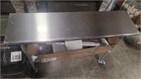 STAINLESS STEEL NARROW PREP TABLE ON CASTERS W/