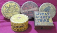 5 ANTIQUE GREASE TINS