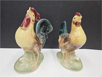 2 Vintage Rooster Statues 10.5" High 1 Beak Chip