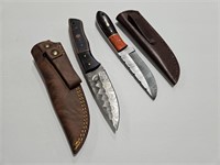 2 - DAMASCUS STEEL KNIFE W/ SHEATH  9.5" 7 9"