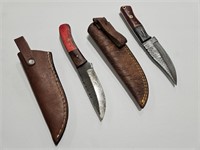2  - DAMASCUS STEEL KNIFE & SHEATH 8" LONG