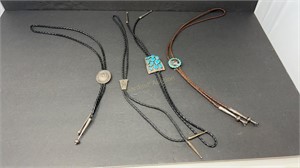 4 - TURQUOISE & STAMPED STERLING BOLO TIES