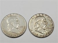 1953, '58 Franklin Half Dollar Silver Coins (2)
