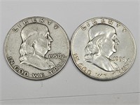 1958 D Franklin Half Dollar Silver Coins (2)