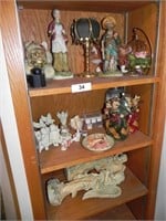 Contents of 2 built in Shelves - Angels, Lamp,