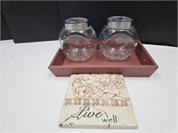 Mason's Counter Jars, Sign, Wood Tray