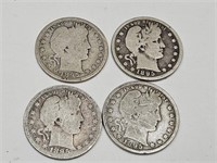 1895 Os & Ss  Barber Silver Quarter Coins (4)
