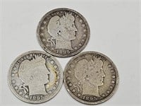 1895  Barber Silver Quarter Coins (3)