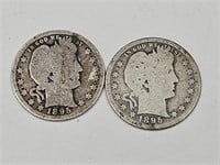 1895  S & O Silver Barber Quarter Coins (2)