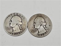 1937 S  & '38 Silver Washington Quarters (2)
