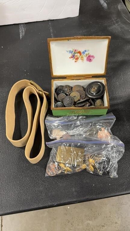 SEVRES JEWELRY BOX & MILITARY BUTTONS