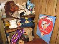 assorted older plush animals pillow wall hanging