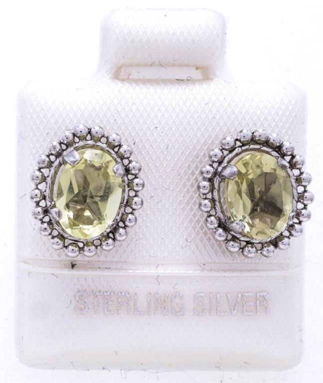 925 Sterling Silver Oval cut Quartz Stud Earrings