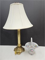 Nice 26" High Table Lamp W/Ceramic Basket