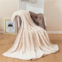 Fleece Throw Blanket(80x90 inch), 3D Jacquard Fuzz