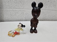 Wood Carved Mickey Mouse 7.5"/ Ceramic Mickey