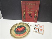 Atlas Book, Red Gold Tin, World's Fair Cards +