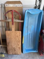 2 Sleds, & 1 Pair of Blue 14" x 43" Shutters