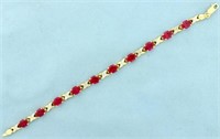 15ct Lab Ruby and Diamond Bracelet in 10k Yellow G