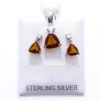 925 Sterling Silver Genuine Topaz Earring & Pendna
