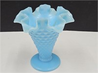 Hobnail Ruffled Blue Fenton 5.5" Glass Vase