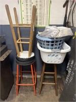 3 Stools, Hangers, Laundry Basket