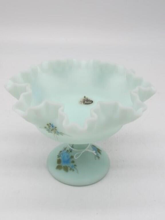 BEAUTIFUL HAND PAINTED FENTON COMPOTE J. BROWN