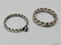 2 Unmarked Silver Rings sz. 6.5 W/Stones