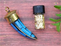 TURQUOISE HORN PENDANT AND GOLD FLAKES IN A BOTTLE