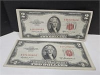 1953 Red Seal $2 Currency Notes (2)