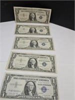 1957 Blue Seal $1 Currency Notes (5)