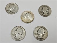 1943,44,46,48 Silver Washington Quarters (5)
