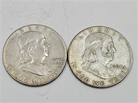 1960 D Silver Franklin Half Dollar Coins (2)