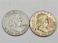 1960 D Silver Franklin Half Dollar Coins (2)