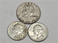 1960 Silver Franklin Half Dollar '62,63  Quarters