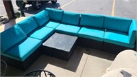 L SHAPED PATIO SET WITH GLASS TABLE