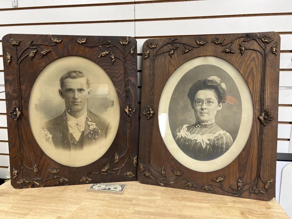 2 antique framed photos very unique frames