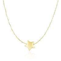 14k Gold Shiny Puffed Sliding Star Charm Necklace