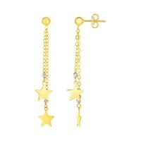 14k Two-tone Gold Polished Stars Drop Earrings