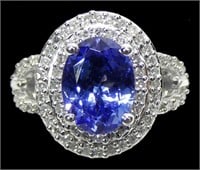 14K White gold oval cut tanzanite ring with double