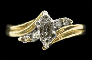 14K Yellow gold marquise cut diamond ring in