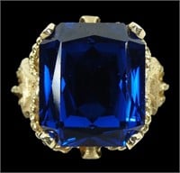 10K Yellow gold radiant cut deep blue spinel ring