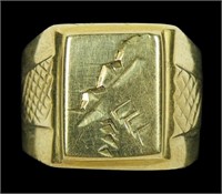 18K Yellow gold heavy men's ring, size 11,