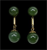 14K Yellow gold 5mm jade bead post earrngs with
