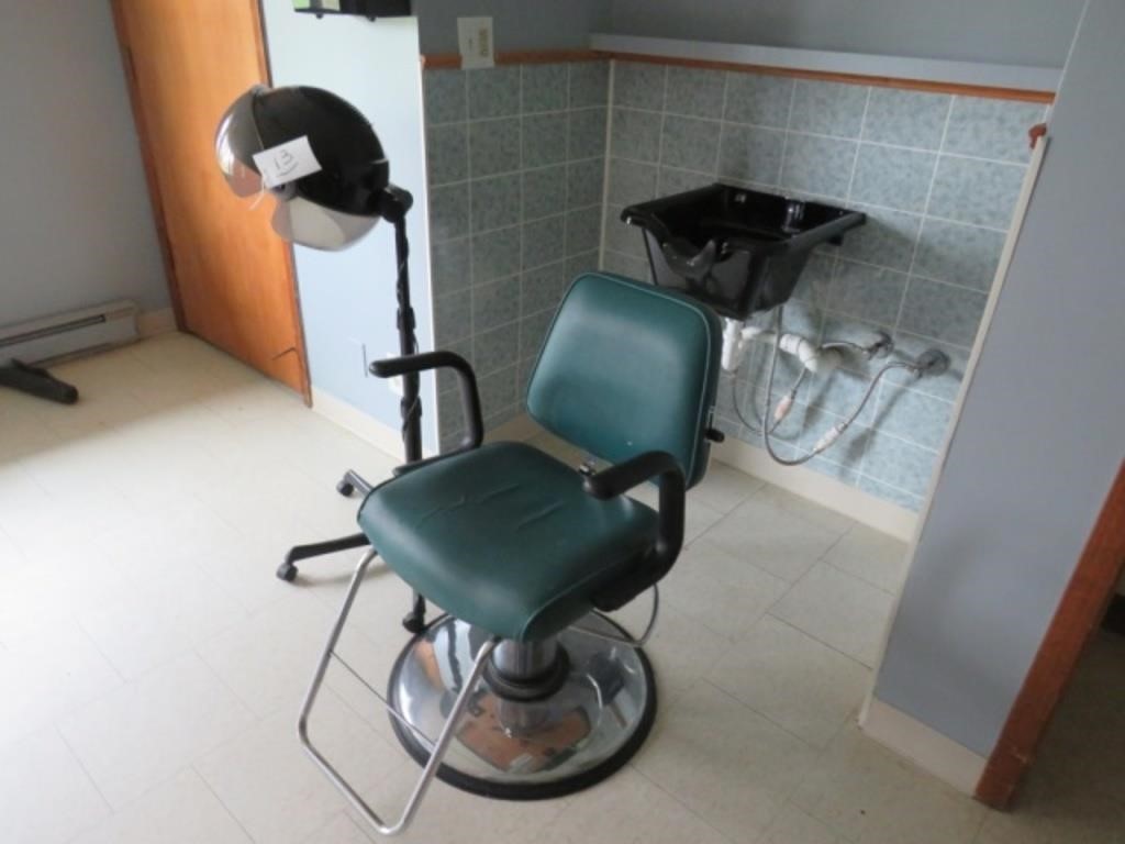 Barber Chair, Sink and Hair Dryer