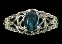 Sterling silver claw set blue paua ring, new,