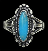 Sterling silver dentil set turquoise ring, new,