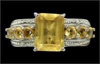 Sterling silver emerald cut citrine ring with